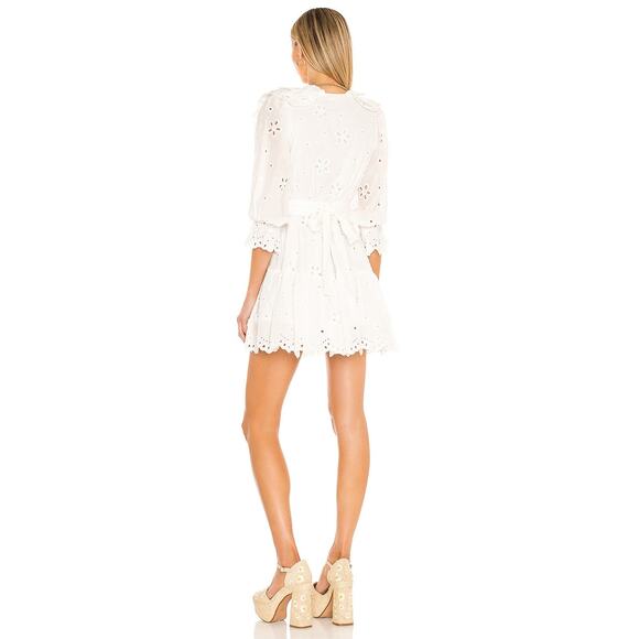 For Love & Lemons Serena Mini Dress White Eyelet Layered Ruffle Scalloped Sz L - Picture 3 of 10